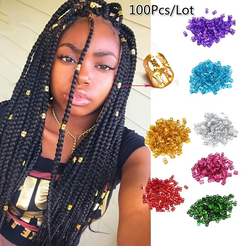 100pcs Colorful Adjustable Hair Clips for Braiding Dreadlock Rings