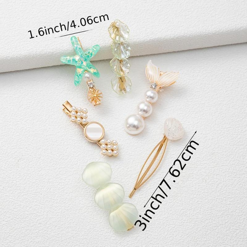 6pcs Ocean Series Hair Clip Vintage Seashell Starfish Hair Accessories