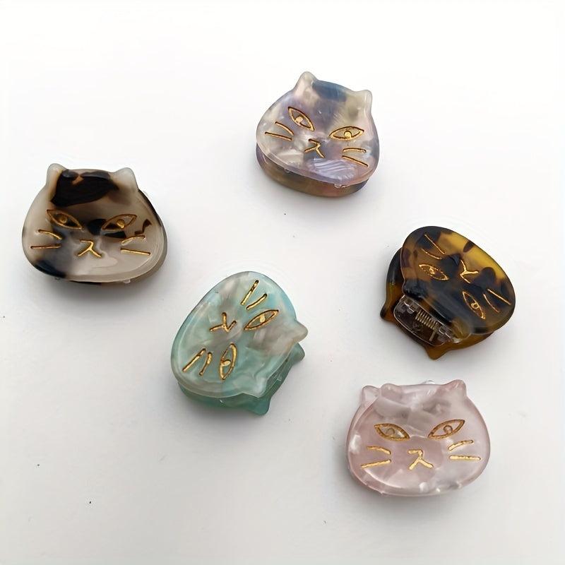 5pcs Cat Hair Clips Mini Hair Claw Tortoise Shell Acetate Resin Marble Hair