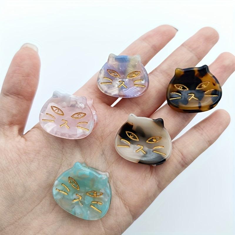 5pcs Cat Hair Clips Mini Hair Claw Tortoise Shell Acetate Resin Marble Hair