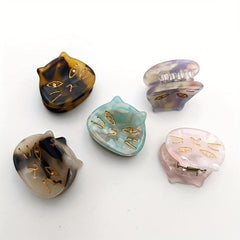 5pcs Cat Hair Clips Mini Hair Claw Tortoise Shell Acetate Resin Marble Hair