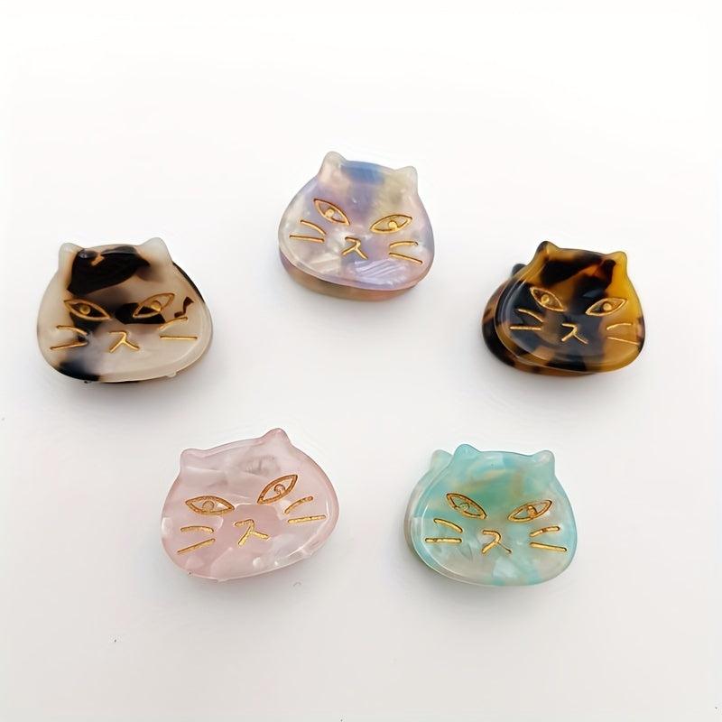 5pcs Cat Hair Clips Mini Hair Claw Tortoise Shell Acetate Resin Marble Hair