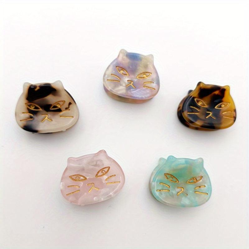 5pcs Cat Hair Clips Mini Hair Claw Tortoise Shell Acetate Resin Marble Hair