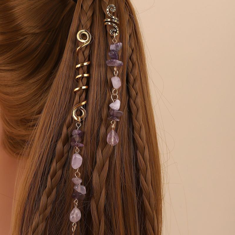 Amethyst Loc Beads Rings Crystal Braid Decor