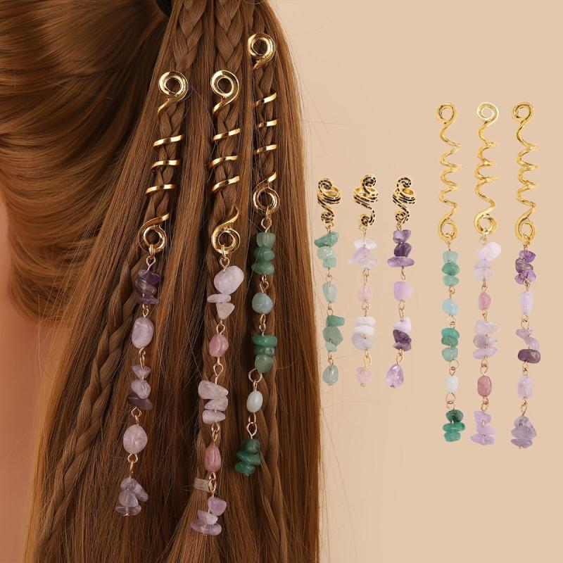 Amethyst Loc Beads Rings Crystal Braid Decor