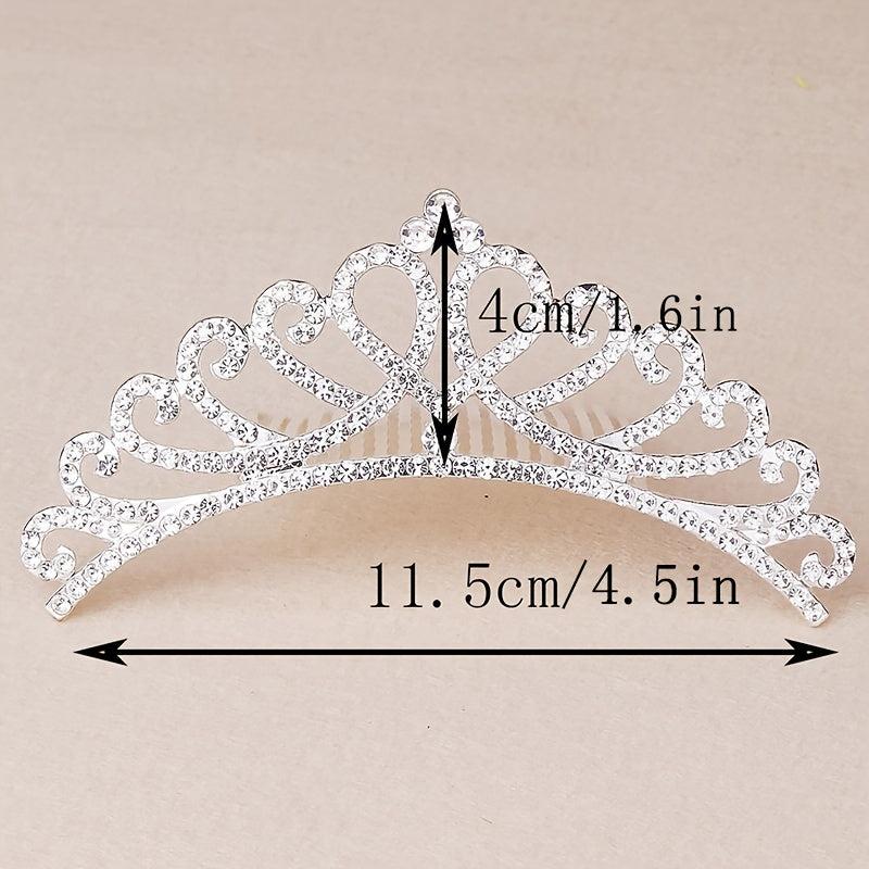 Mini Princess Crown Comb Rhinestone Hair Comb Faux Pearl Headwear