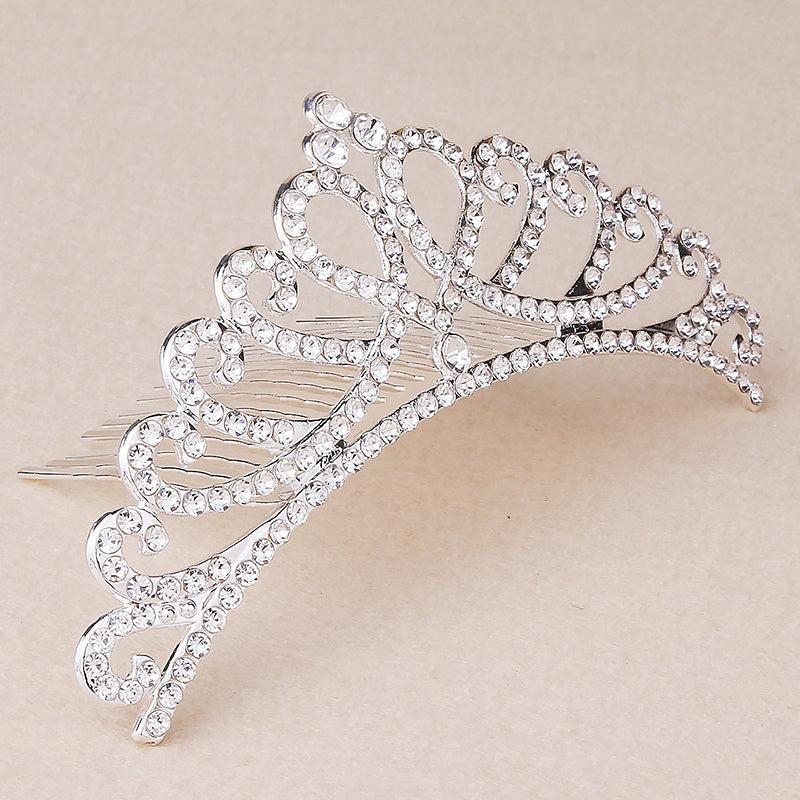 Mini Princess Crown Comb Rhinestone Hair Comb Faux Pearl Headwear