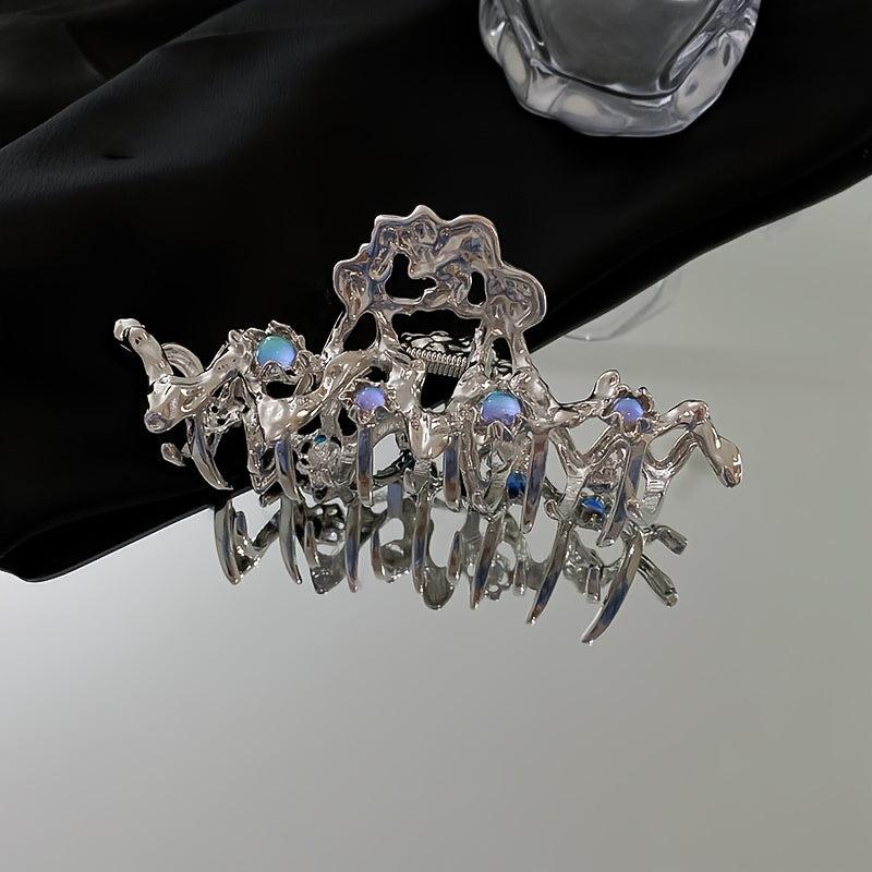 Vintage Rhinestone Hair Claw Clip Silver Hair Claws