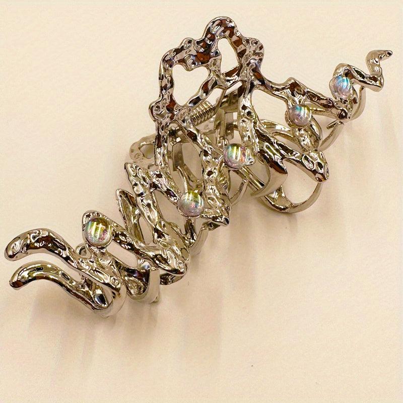 Vintage Rhinestone Hair Claw Clip Silver Hair Claws