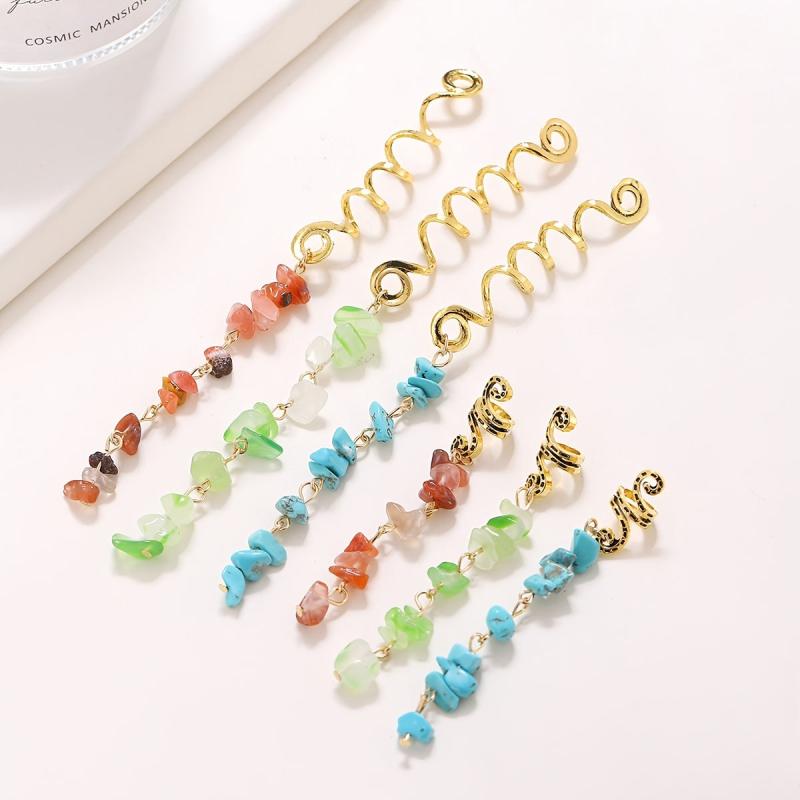 Colorful Stone Pendant Hair Clips, Crystal Jewelry Dreadlock Accessories