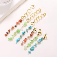 Colorful Stone Pendant Hair Clips, Crystal Jewelry Dreadlock Accessories