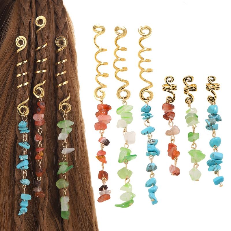 Colorful Stone Pendant Hair Clips, Crystal Jewelry Dreadlock Accessories