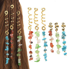Colorful Stone Pendant Hair Clips, Crystal Jewelry Dreadlock Accessories