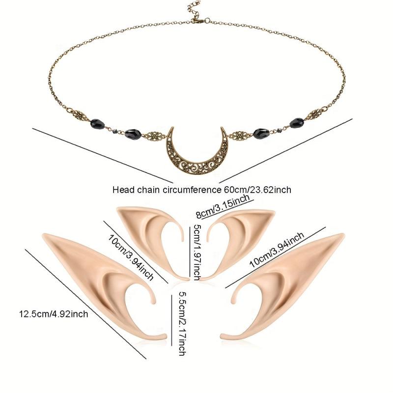 Elf Ears & Moon Head Chain Set for Cosplay Props