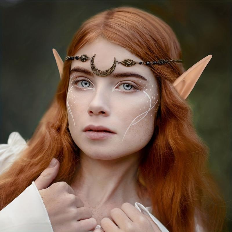 Elf Ears & Moon Head Chain Set for Cosplay Props