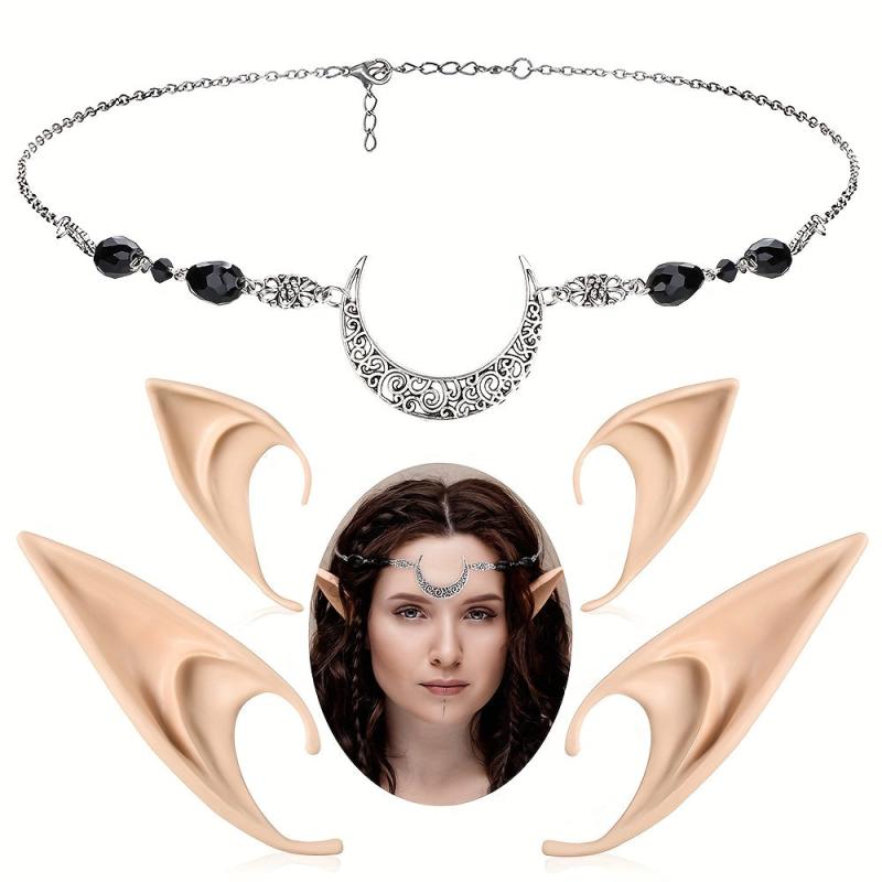 Elf Ears & Moon Head Chain Set for Cosplay Props