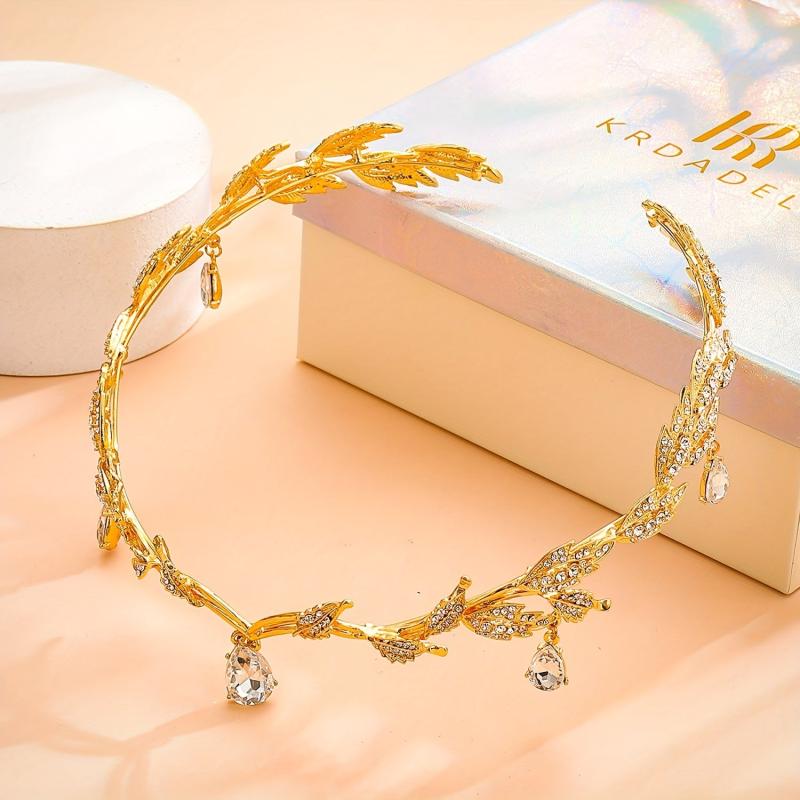 Golden Leaf Headband Rhinestone Hair Hoop Vintage Accessories