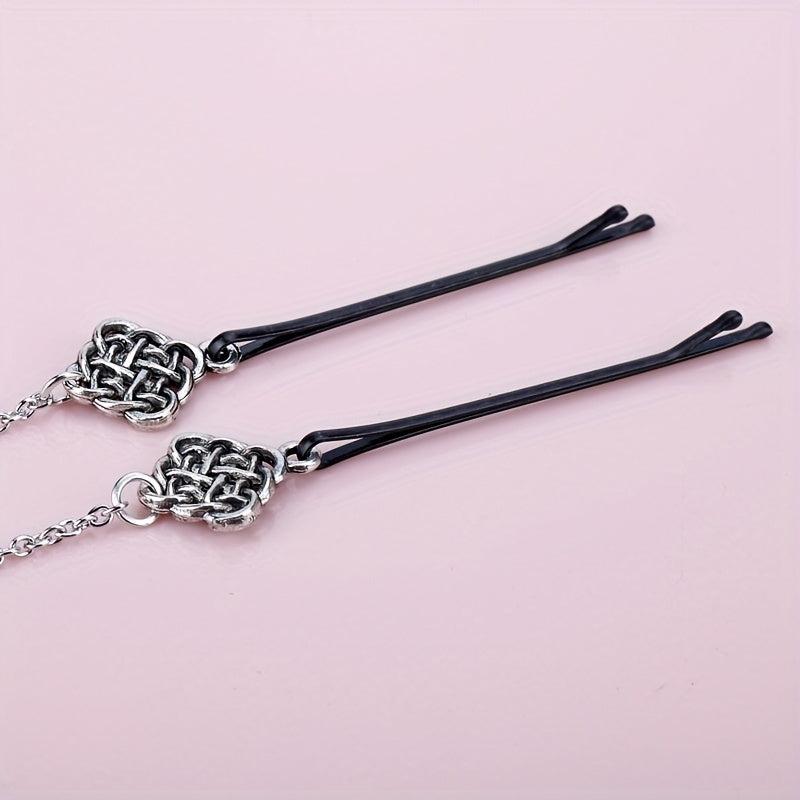 Viking Runes Hairpin Hair Clip With Metal Chain Vintage Hair Pin