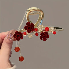 Rose Decor Hair Claw Large Shark Claw Ponytail Holder