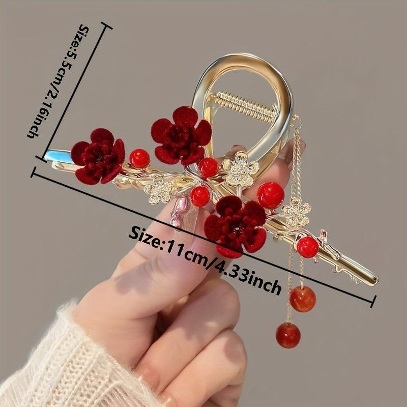 Rose Decor Hair Claw Large Shark Claw Ponytail Holder