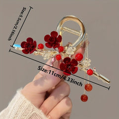 Rose Decor Hair Claw Large Shark Claw Ponytail Holder