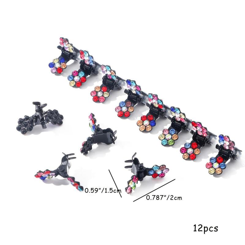 12pcs Mini Hair Claw Clips Non Slip Glitter Rhinestone Flower Claw Clip