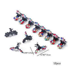 12pcs Mini Hair Claw Clips Non Slip Glitter Rhinestone Flower Claw Clip