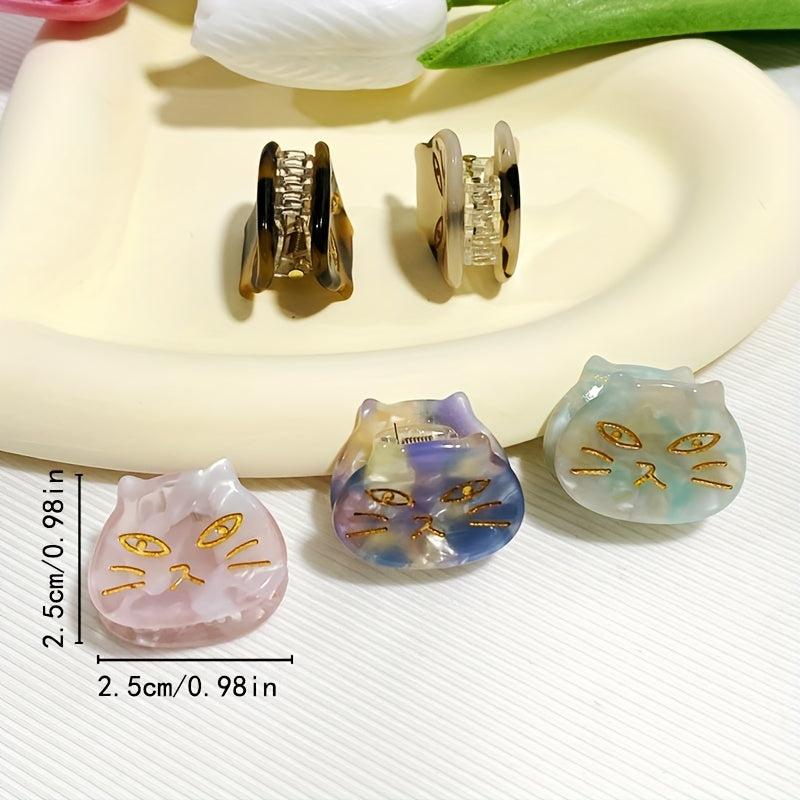 5pcs Mini Cat Shape Hair Claw Acetate Ponytail Holder Hair Accessories
