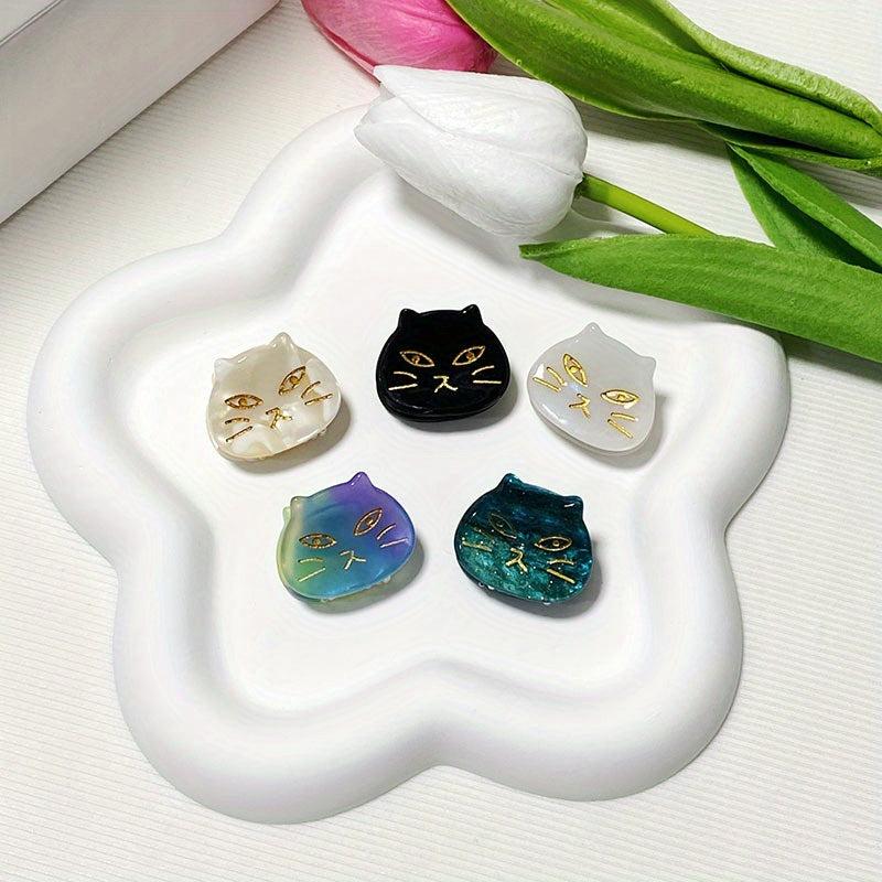 5pcs Mini Cat Shape Hair Claw Acetate Ponytail Holder Hair Accessories