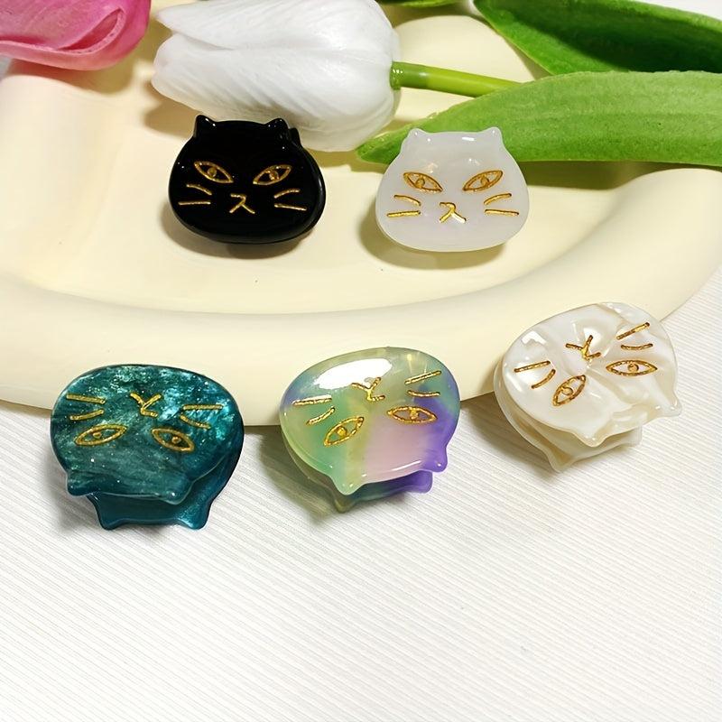 5pcs Mini Cat Shape Hair Claw Acetate Ponytail Holder Hair Accessories
