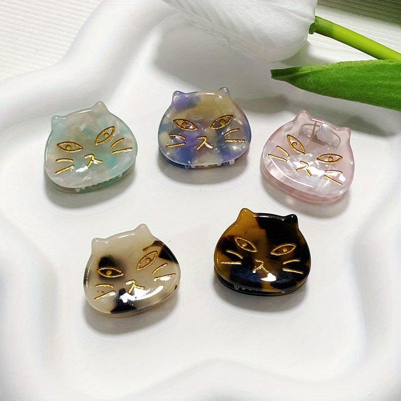 5pcs Mini Cat Shape Hair Claw Acetate Ponytail Holder Hair Accessories