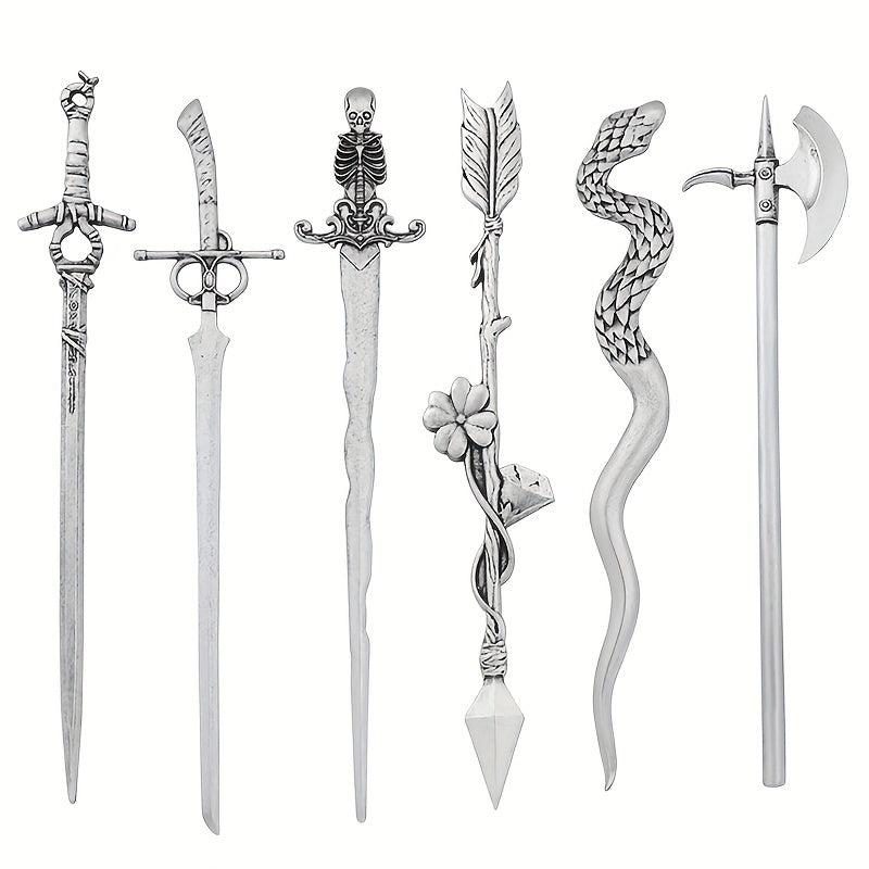 Viking Style Sword Hairpin Silvery Barrette Hair Stick