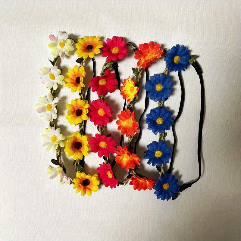5pcs Boho Stretchy Headband Daisy Hair Band for Party Beach Travel