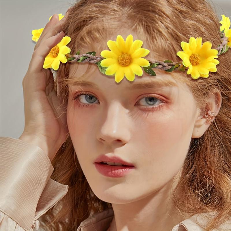 5pcs Boho Stretchy Headband Daisy Hair Band for Party Beach Travel