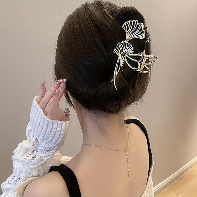 Lotus Leaf Shape Metal Hair Claw Back Head Clip Female Headdress