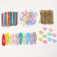Colorful Hair Accessories Set with Rubber Bands, Clips, Mini Claws, Bobby Pins