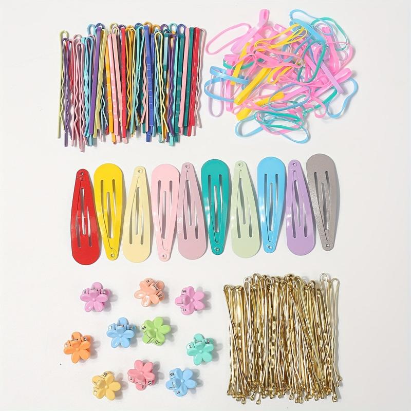Colorful Hair Accessories Set with Rubber Bands, Clips, Mini Claws, Bobby Pins