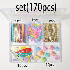 Colorful Hair Accessories Set with Rubber Bands, Clips, Mini Claws, Bobby Pins