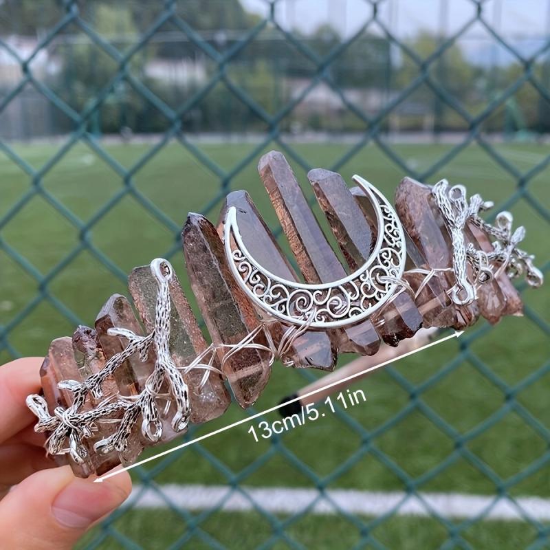 Crystal Quartz Hollow Moon Crown Tiara Headband for Women