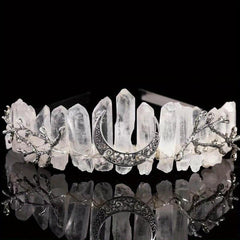 Crystal Quartz Hollow Moon Crown Tiara Headband for Women