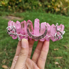 Crystal Quartz Hollow Moon Crown Tiara Headband for Women