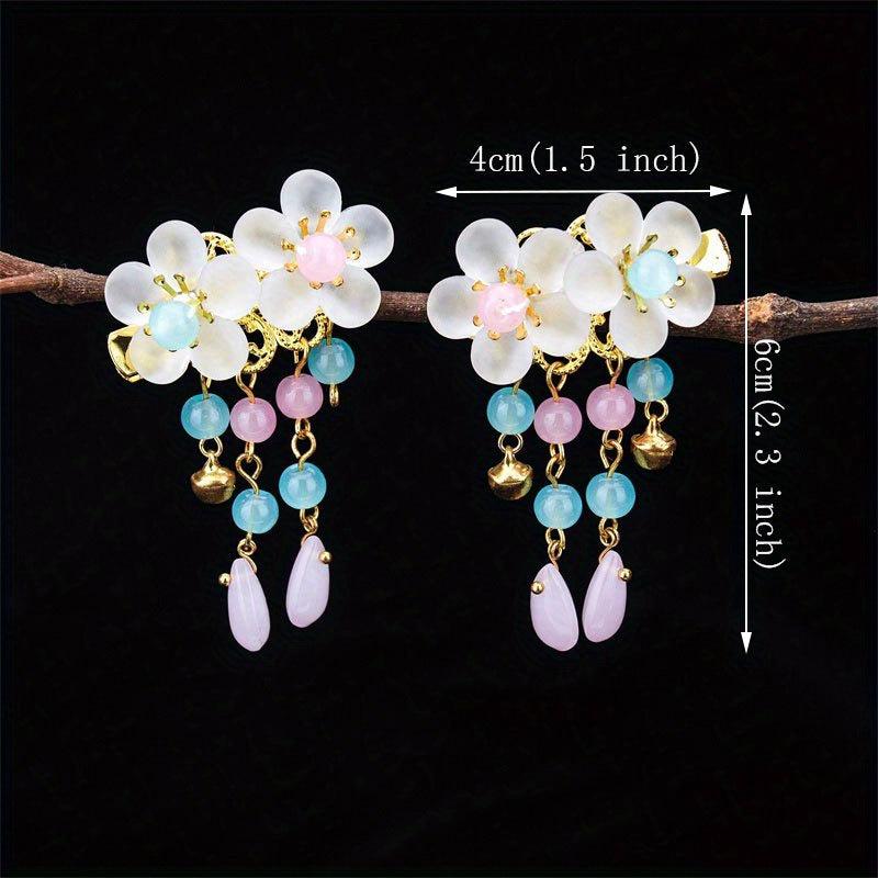 Crystal Inlaid Flower Hair Clip with Bell Pendant