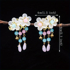 Crystal Inlaid Flower Hair Clip with Bell Pendant