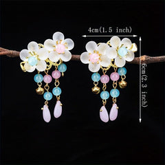 Crystal Inlaid Flower Hair Clip with Bell Pendant