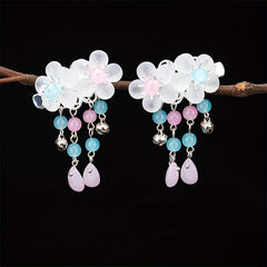 Crystal Inlaid Flower Hair Clip with Bell Pendant