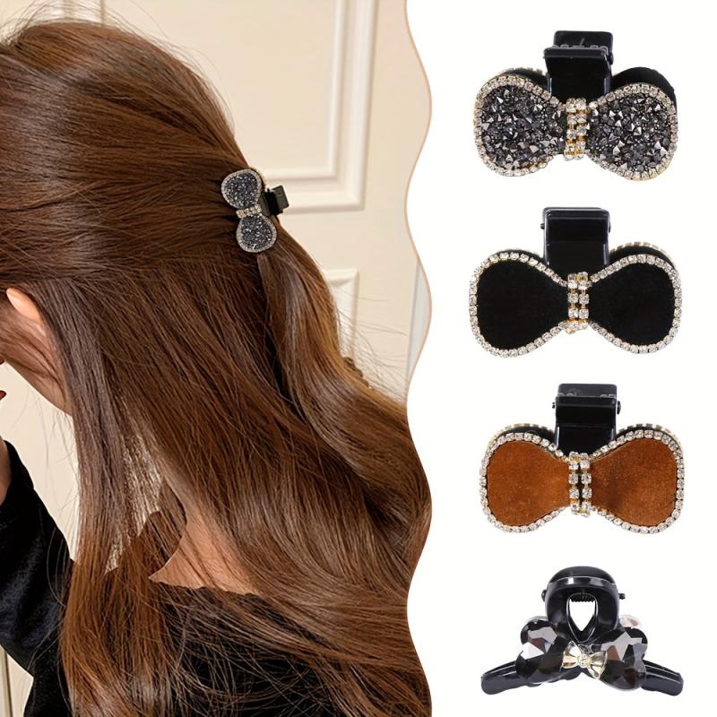 Velvet Bow Hair Claw Rhinestone Brimmed Hair Claw Clip