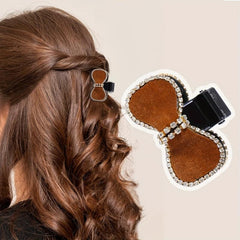 Velvet Bow Hair Claw Rhinestone Brimmed Hair Claw Clip