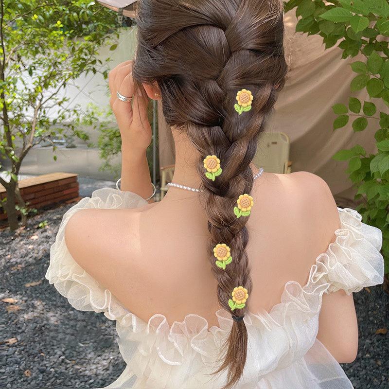 5pcs Sunflower Resin Hair Clip Duck Billed Mini Side Clip