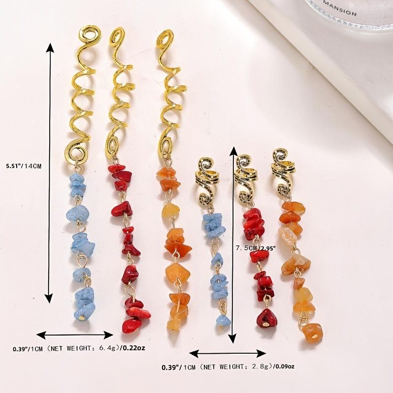Colorful Stone Hair Jewelry For Braids Tassels Dreadlock Rings