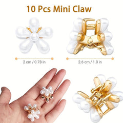 10pcs Faux Pearl Flower Hair Claw for Women
